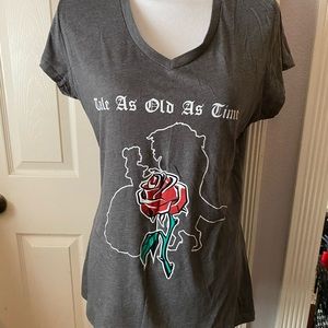 Disney's Beauty and the beast woman's gray v neck tee shirt